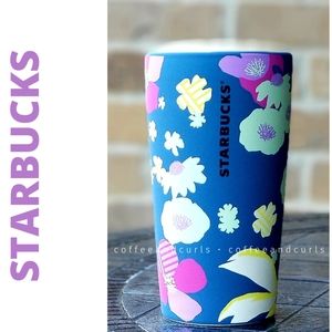 Starbucks Sunflower Poppy Floral Blue Ceramic 12oz Tumbler NWT